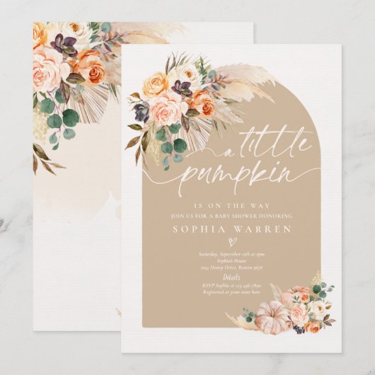 Boho Pampas Grass Pompoen Baby shower gedempte ton Kaart (Voorkant / Achterkant)