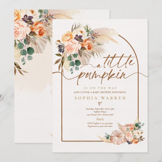 Boho Pampas Grass Pompoen Baby shower Terracotta Kaart (Voorkant / Achterkant)