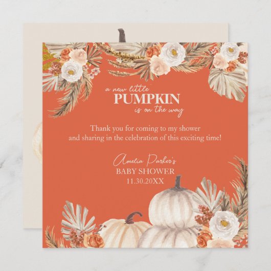 Boho Pampas Grass Pumpkin Bedankkaart (Voorkant / Achterkant)