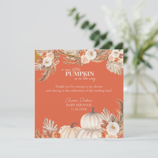 Boho Pampas Grass Pumpkin Bedankkaart (Staand voorkant)