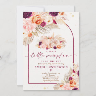 Boho Pampas Grass Pumpkin Burgundy Baby shower Kaart