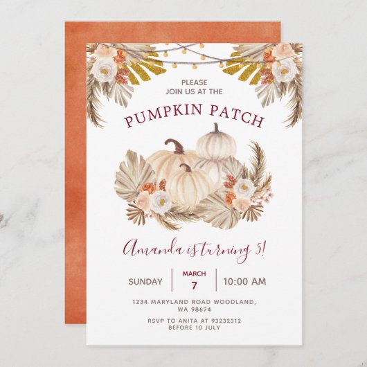 Boho Pampas Grass Pumpkin Patch 5th Birthday Kaart (Voorkant / Achterkant)