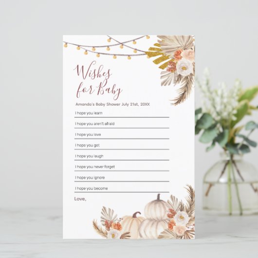 Boho Pampas Grass Pumpkin wenst Baby (Staand voorkant)