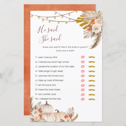 Boho Pampas Grass Pumpkin zei dat ze games zei (Voorkant / Achterkant)