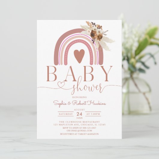 Boho Pampas Grass Rainbow Baby shower Kaart (Staand voorkant)