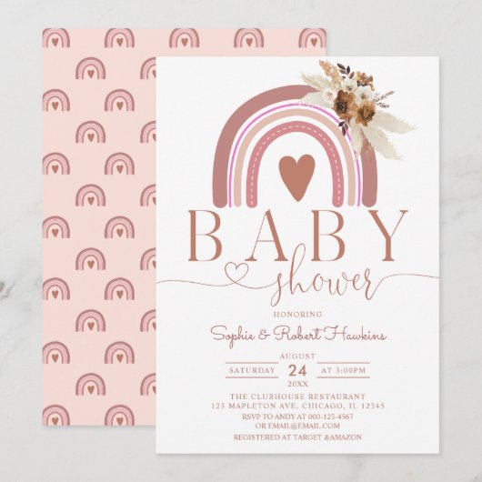 Boho Pampas Grass Rainbow Baby shower Kaart (Voorkant / Achterkant)