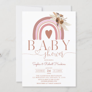 Boho Pampas Grass Rainbow Baby shower Kaart