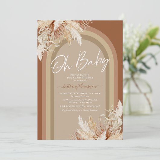 Boho Pampas Grass Rainbow Baby shower Uitnodiging (Staand voorkant)