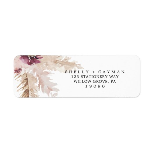 Boho Pampas Grass Return Address Label (Voorkant)