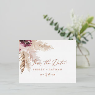 Boho Pampas Grass   Roos Gold Foil Save the Date Folie Uitnodiging Briefkaart