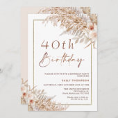 Boho Pampas Grass Roos Gold Lijst Birthday Kaart (Voorkant / Achterkant)