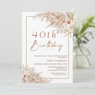 Boho Pampas Grass Roos Gold Lijst Birthday Kaart