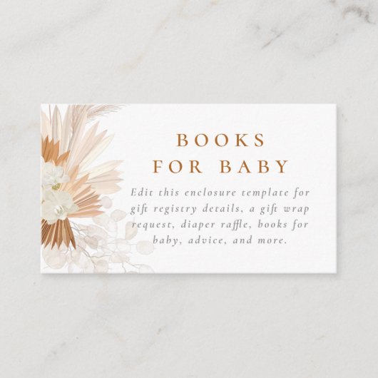 Boho Pampas Grass Roos Meisje Baby shower Informatiekaartje (Voorkant)