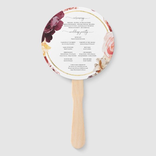 Boho Pampas Grass Round Gold Wedding Program Fan Handwaaier (Achterkant)