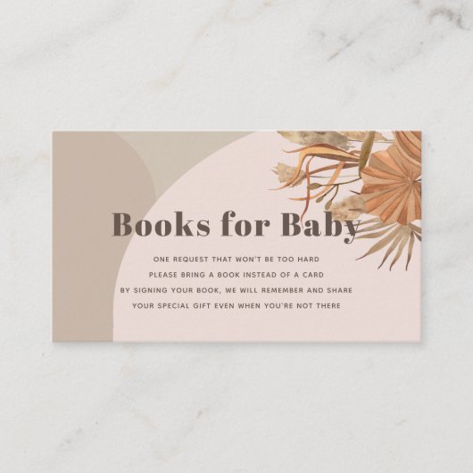 Boho Pampas Grass Roze Baby shower Boeken voor Bab Informatiekaartje (Voorkant)