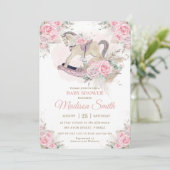 Boho Pampas Grass Roze Bloemen Rocking Horse Baby Kaart (Staand voorkant)