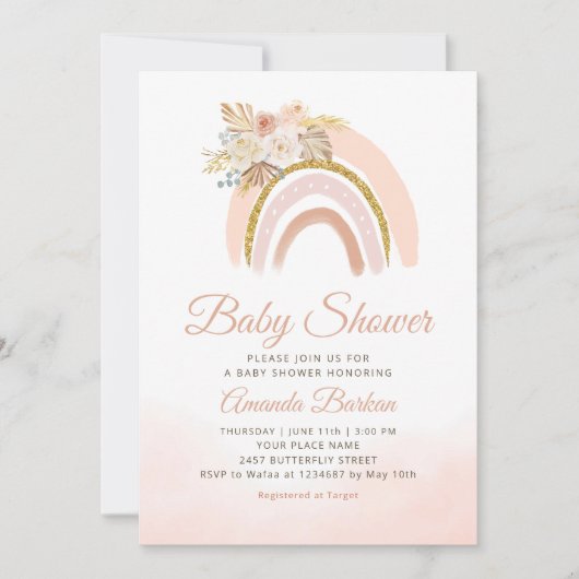 Boho Pampas Grass roze Regenboog meisje Baby showe Kaart (Voorkant)