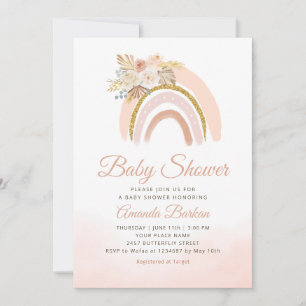 Boho Pampas Grass roze Regenboog meisje Baby showe Kaart
