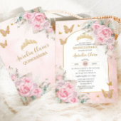 Boho Pampas Grass Roze Rozen Bloemen Quinceañera Kaart