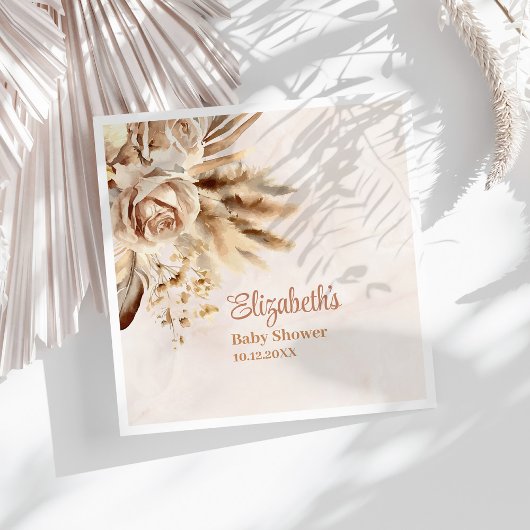 Boho Pampas Grass Rozen Baby shower Servet