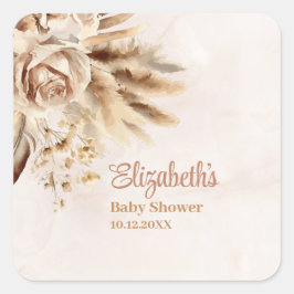 Boho Pampas Grass Rozen Baby shower Vierkante Sticker