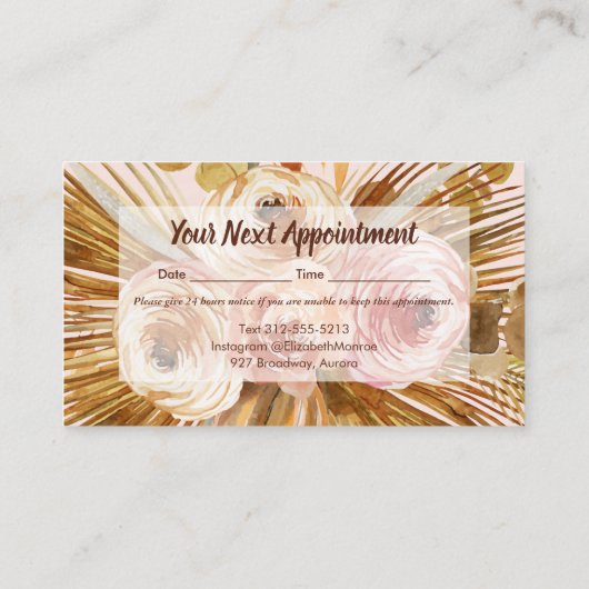 Boho Pampas Grass Rozen Haar Stylist Salon Afsprakenkaartje (Achterkant)