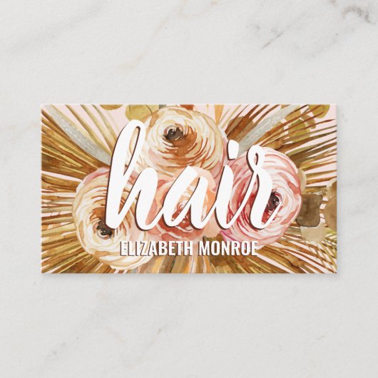 Boho Pampas Grass Rozen Haar Stylist Salon Afsprakenkaartje (Voorkant)