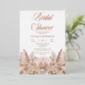 Boho Pampas Grass | Rozen Roze Vrijgezellenfeest Folie Uitnodiging (Staand Voorkant)