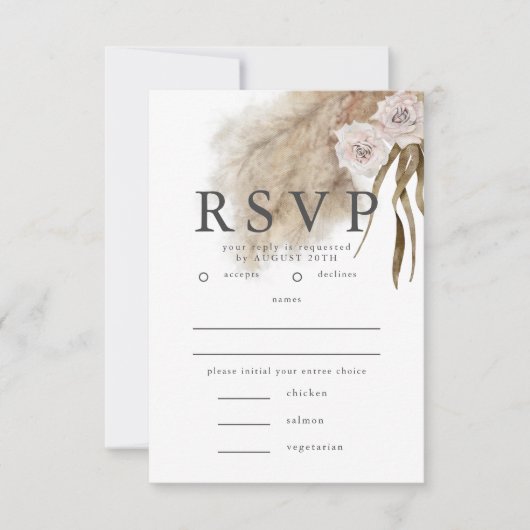 Boho Pampas Grass RSVP met Maaltijd Keuze (Voorkant)