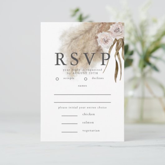 Boho Pampas Grass RSVP met Maaltijd Keuze (Staand voorkant)