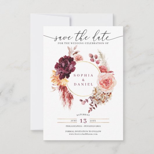 Boho Pampas grass Rustic Floral Save the Date Kaart (Voorkant)