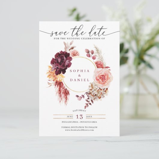 Boho Pampas grass Rustic Floral Save the Date Kaart (Staand voorkant)