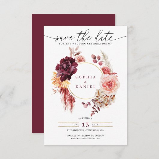 Boho Pampas grass Rustic Floral Save the Date Kaart (Voorkant / Achterkant)