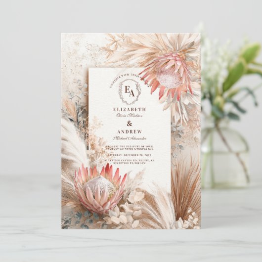 Boho Pampas Grass Rustiek Wedding Design Kaart (Staand voorkant)