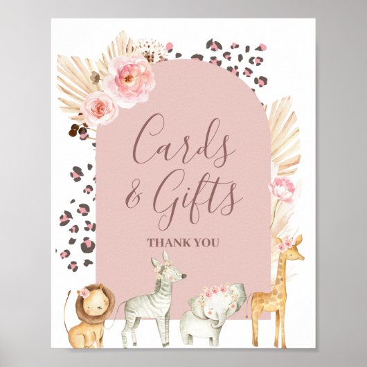 Boho Pampas Grass Safari Animals Kaarten en Gifts Poster (Voorkant)