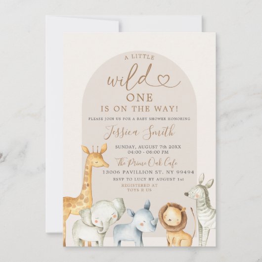 Boho Pampas Grass Safari Wild One Baby shower Invi Kaart (Voorkant)