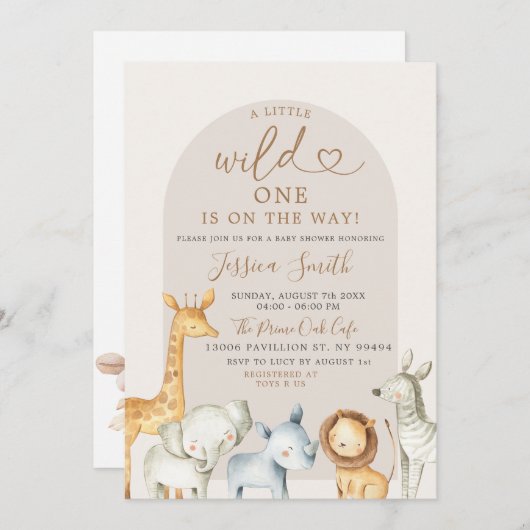Boho Pampas Grass Safari Wild One Baby shower Invi Kaart (Voorkant / Achterkant)