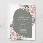 Boho Pampas Grass Sage Green Floral Wedding Kaart (Voorkant)