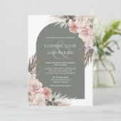 Boho Pampas Grass Sage Green Floral Wedding Kaart (Staand voorkant)