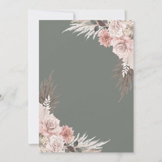 Boho Pampas Grass Sage Green Floral Wedding Kaart (Achterkant)