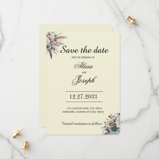 Boho Pampas Grass Save the Date (Voorkant / Achterkant in situ)