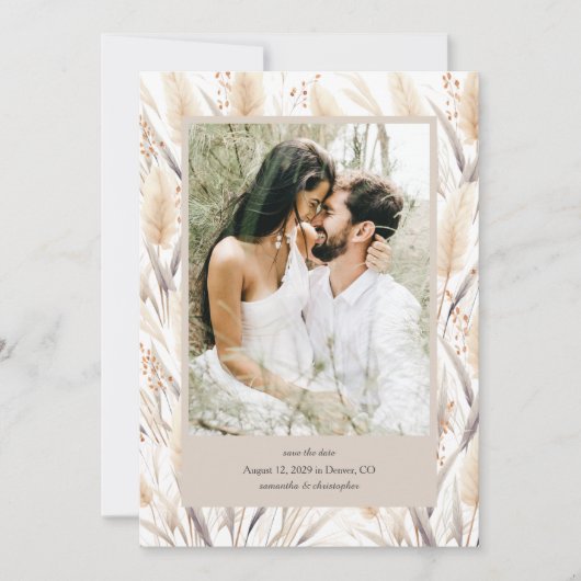 Boho Pampas Grass Save the Date Aankondiging (Voorkant)