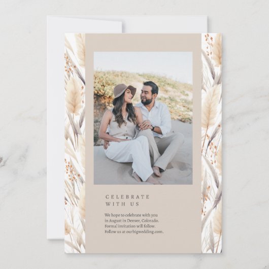 Boho Pampas Grass Save the Date Aankondiging (Achterkant)