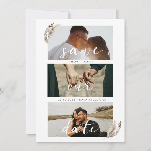 Boho Pampas Grass Save the Date Wedding Card Feestdagenkaart (Voorkant)