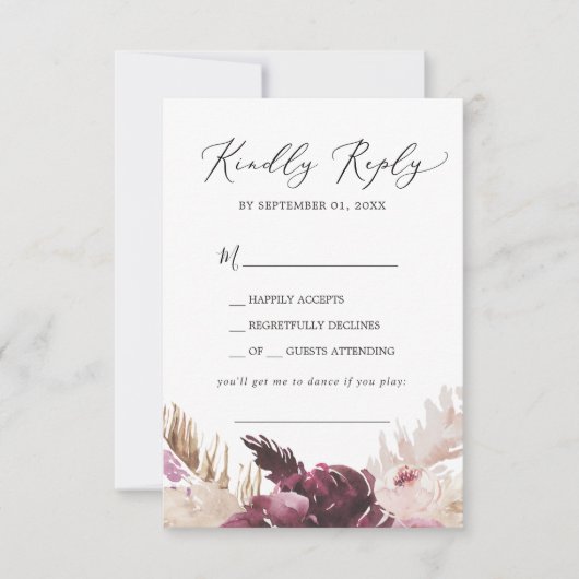 Boho Pampas Grass Song Request RSVP Card (Voorkant)