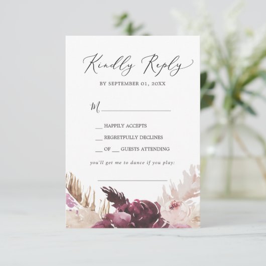 Boho Pampas Grass Song Request RSVP Card (Staand voorkant)