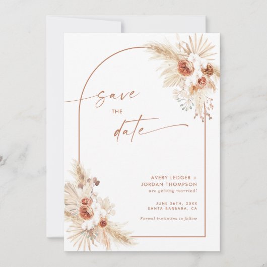 Boho Pampas Grass sparen de Datum Uitnodiging (Voorkant)