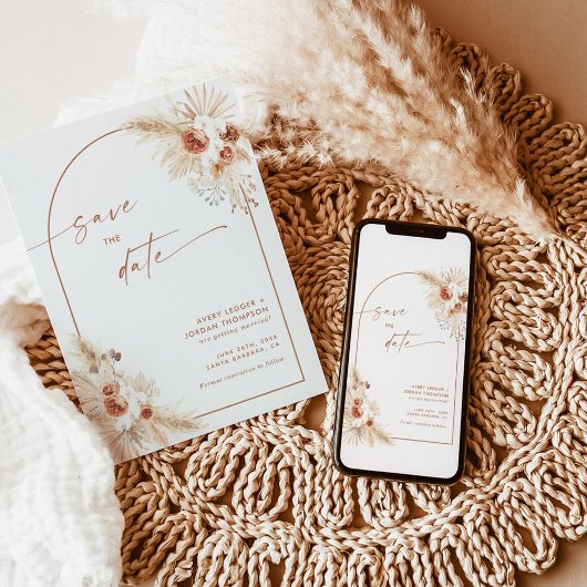 Boho Pampas Grass sparen de Datum Uitnodiging