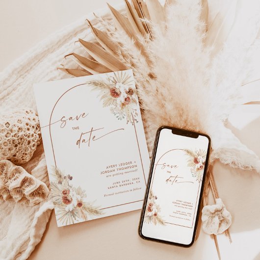 Boho Pampas Grass sparen de Datum Uitnodiging