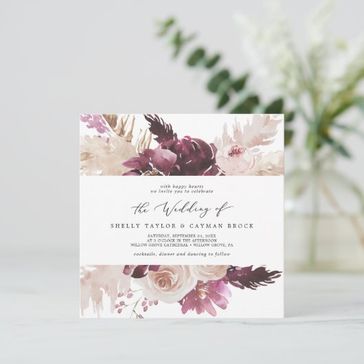 Boho Pampas Grass Square Weddenschap Kaart (Staand voorkant)